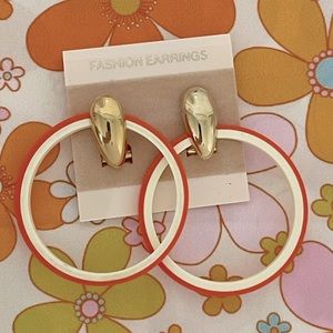 VINTAGE Orange Gold Hoop Boho Hippie Pierced Earrings